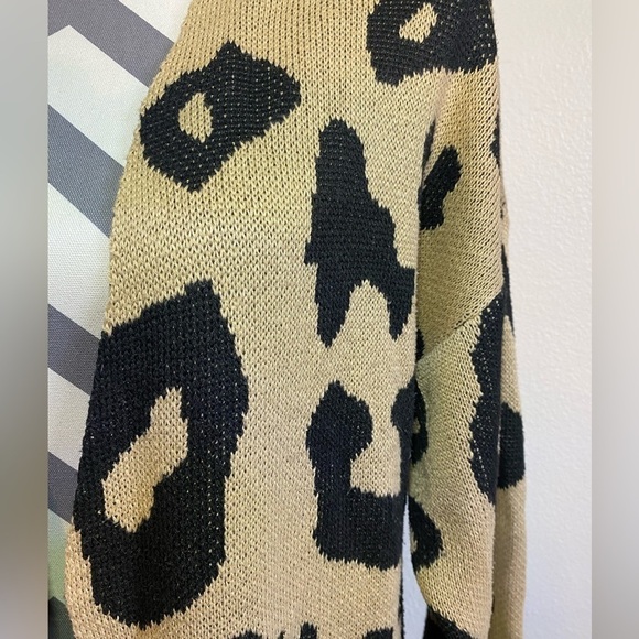 Vestidos Tan Black Leopard Print Cardigan Womens‎ SZ L Duster Open Front sweater - Picture 5 of 7